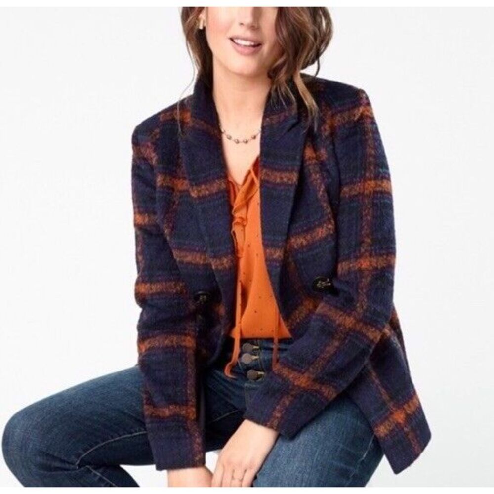 CAbi Checkmate Plaid Double Breasted Blazer Jacket 3736 Woman XS